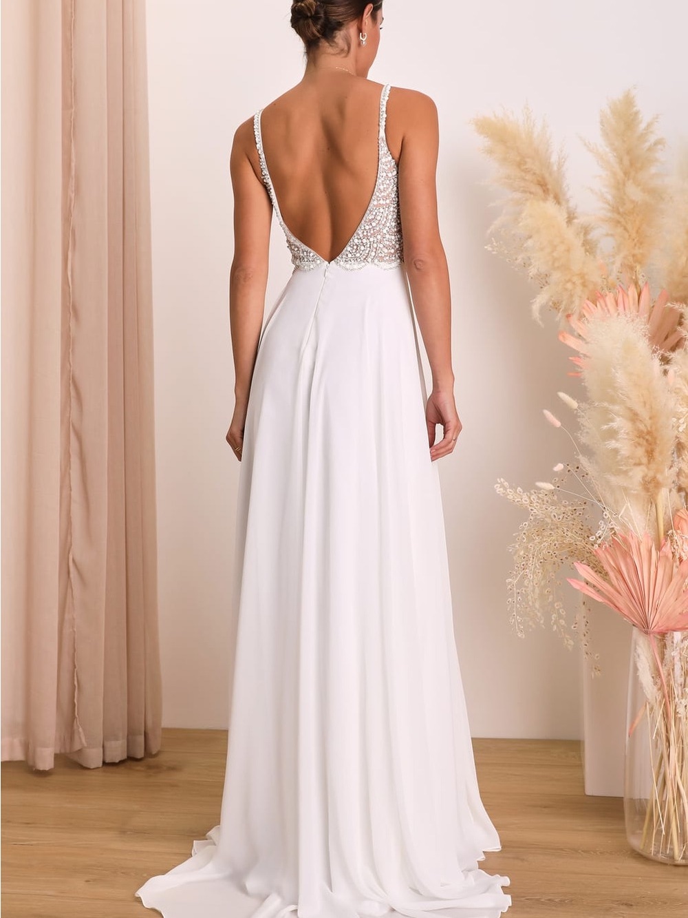 Lulu's White Beaded Spaghetti-Strap Wedding Gown - Picture 2 of 4